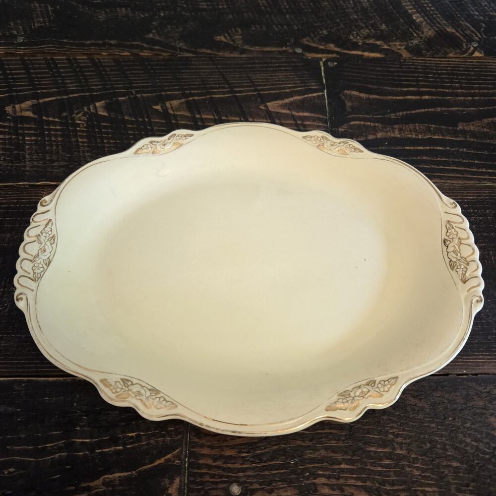 Homer Laughlin Serving Oval Platter Cream with Silver Trim 13"